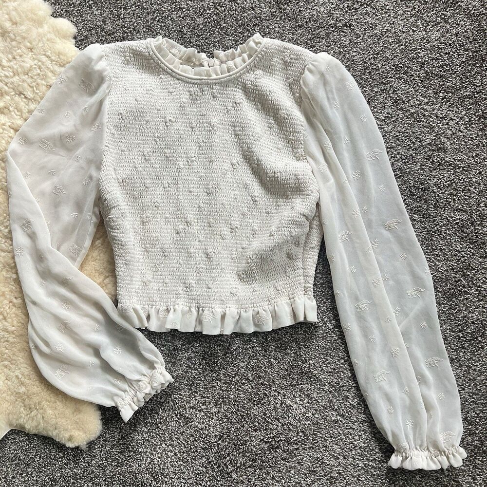 Aritzia Wilfred Tempest Smocked Long Sleeve Blouse